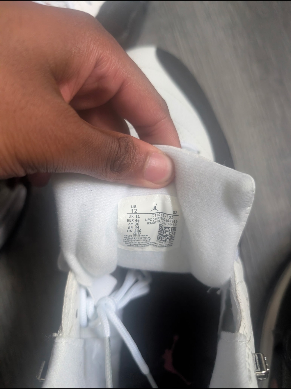 Jordan Men’s White Sneakers with Black Panels and Red Jumpman - Picture 2 of 10